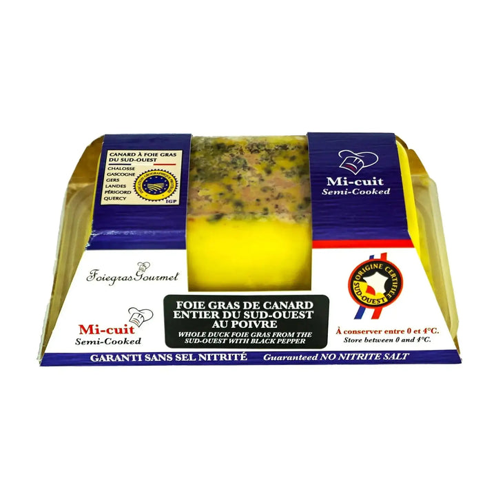 Foie Gras de Canard Entier Mi-Cuit du Sud-Ouest au Poivre Noir 250 g - Foie Gras Gourmet