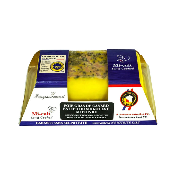 Foie Gras de Canard Entier Mi-Cuit du Sud-Ouest au Poivre Noir 250 g - Foie Gras Gourmet