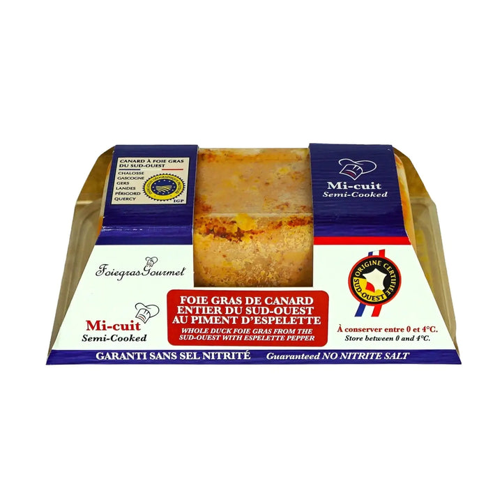 Foie Gras de Canard Entier Mi-Cuit du Sud-Ouest au Piment d'Espelette 250 g - Foie Gras Gourmet