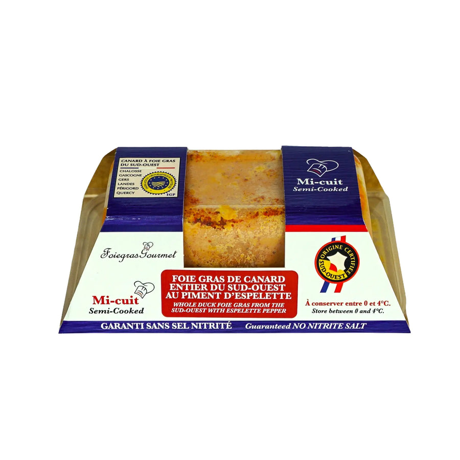 Foie Gras de Canard Entier Mi-Cuit du Sud-Ouest au Piment d'Espelette 250 g - Foie Gras Gourmet