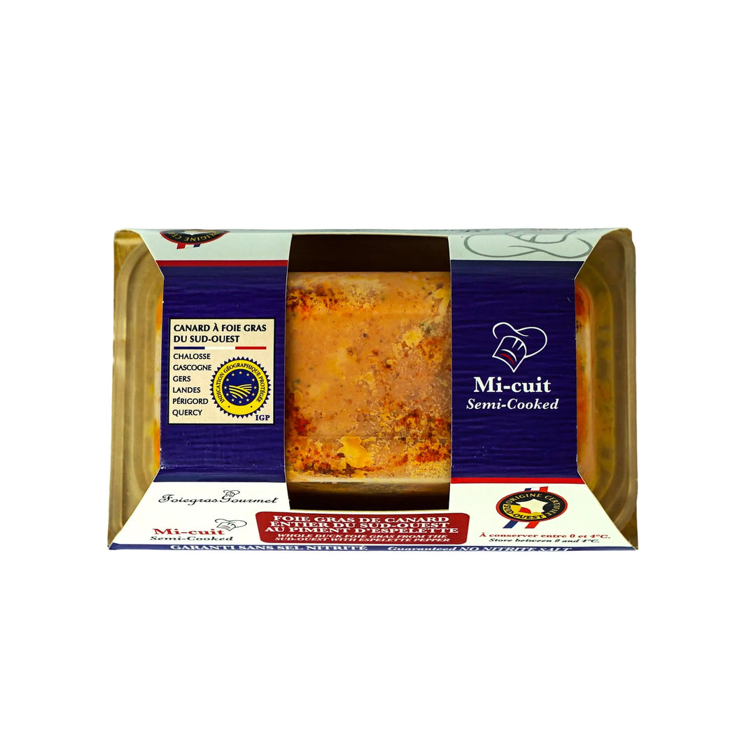 Foie Gras de Canard Entier Mi-Cuit du Sud-Ouest au Piment d'Espelette 250 g - Foie Gras Gourmet