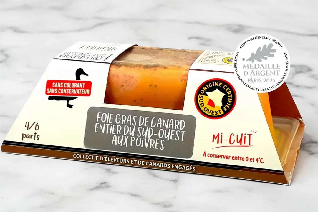 Foie Gras de Canard Entier Mi-Cuit du Sud-Ouest aux 3 Poivres Médaille d'Argent 250 g - Foie Gras Gourmet