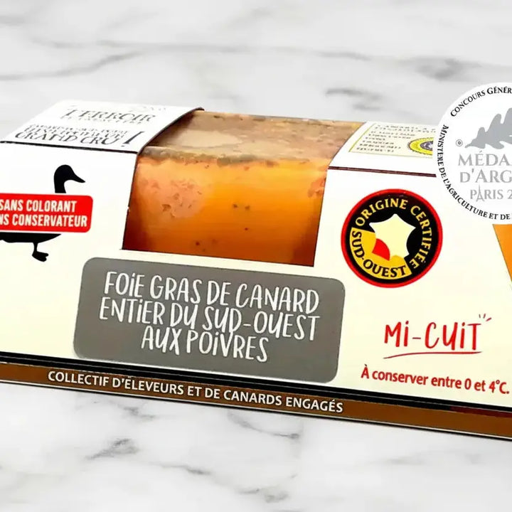 Foie Gras de Canard Entier Mi-Cuit du Sud-Ouest aux 3 Poivres Médaille d'Argent 250 g - Foie Gras Gourmet