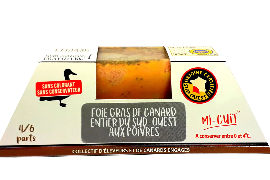 Foie Gras de Canard Entier du Sud-Ouest Mi-Cuit au Poivre Noir 250 g - Foie Gras Gourmet